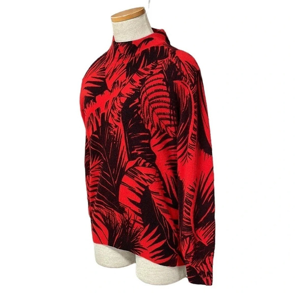 J.A. Higgins Sweater Crew Neck Lambswool Floral Red Black Size Medium M - Picture 3 of 15